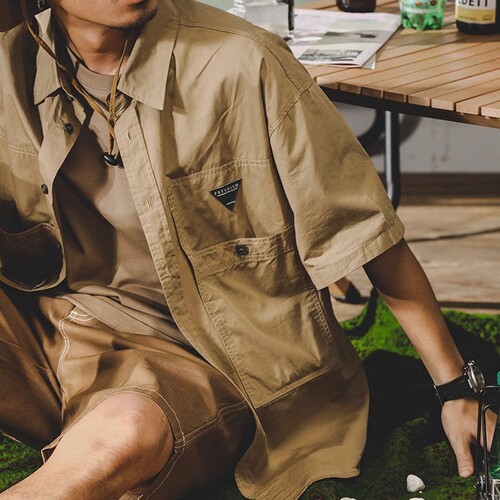 Retro American Workwear Shirt Men's Short Sleeve 2025 Summer Loose Top Plus Size Casual Shirt Jacket for Men