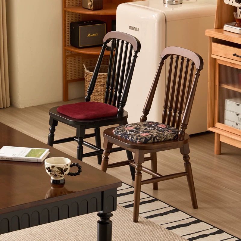 Medieval Solid Wood Dining Chair French Retro Home Light Luxury Rattan American Simple Backrest Restaurant Cafe Chair