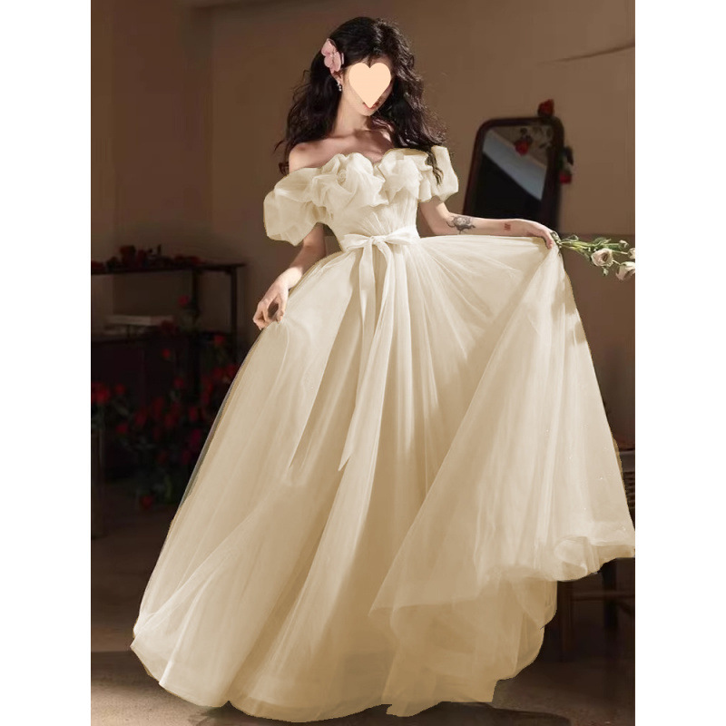 Off-the-shoulder Light Wedding Evening Dress Women, High-end Luxury, Suitable For Annual Parties, Student Art Exams,_ecoleips.com