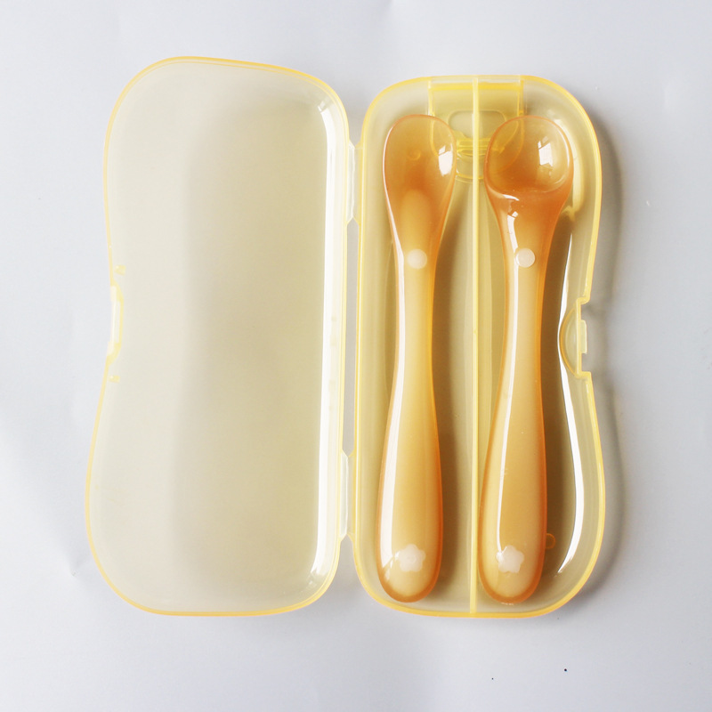 Baby Silicone Spoon Training Spoon Baby Feeding Soft Head Spoon Children Newborn Supplementation Spoon Two with Box