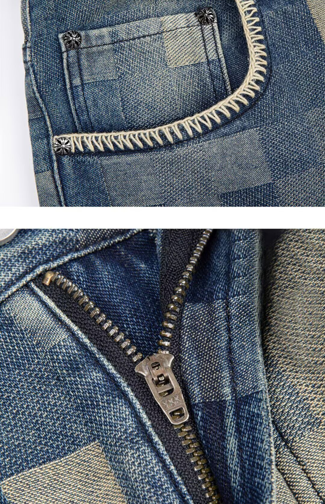 Abbigliamento maschile Jeans a scacchiera a mosaico da uomo Pantaloni lunghi autunnali dritti larghi da strada larghi con personalità_voghion.com