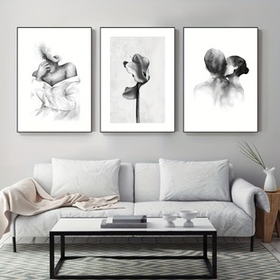 Scandinavian Black and White Abstract Couple Geometric Plant Living Room Bedroom Hotel Living Room Canvas Painting Decorative Painting Core Frameless