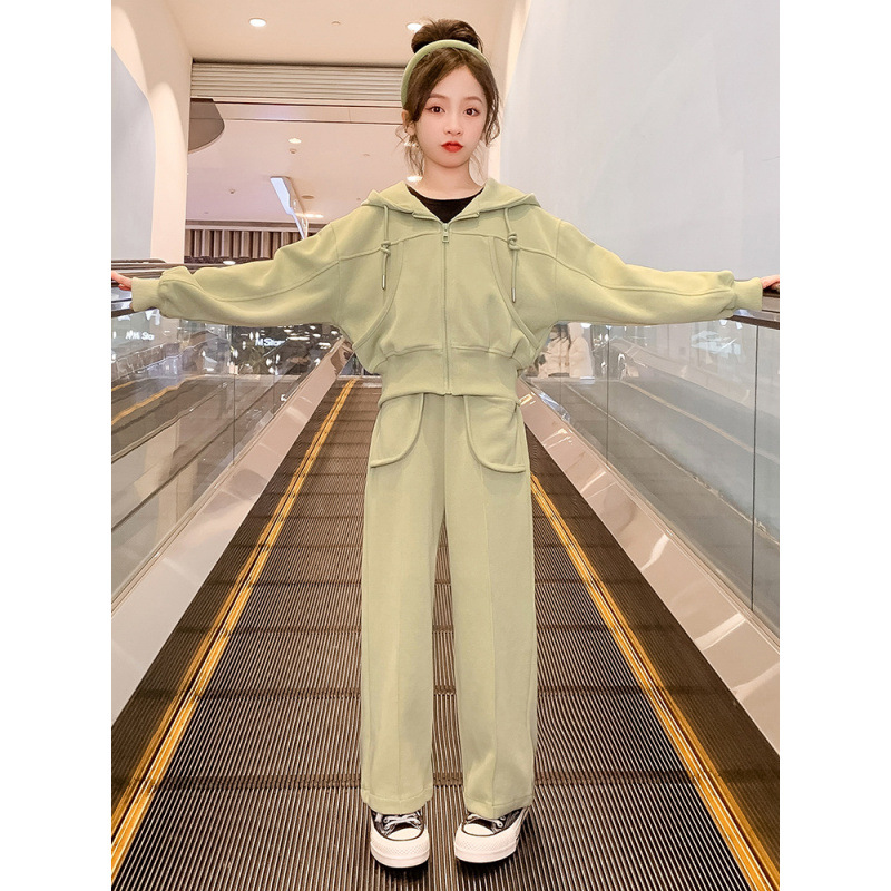 Kinder kleidung, mädchen herbst mode set, große langarm kapuzen jacke, gerade bein hosen, kinder_voghion.com