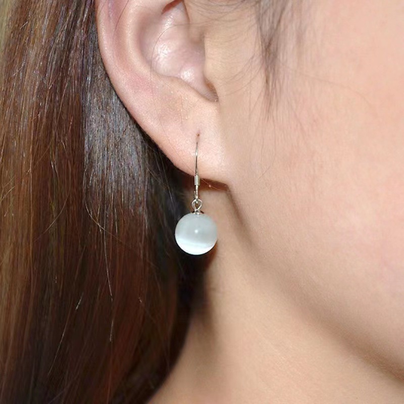 女韓國簡約時尚圓珠森系甜美鑽球鋯石貓眼石耳環耳飾品日韓學生