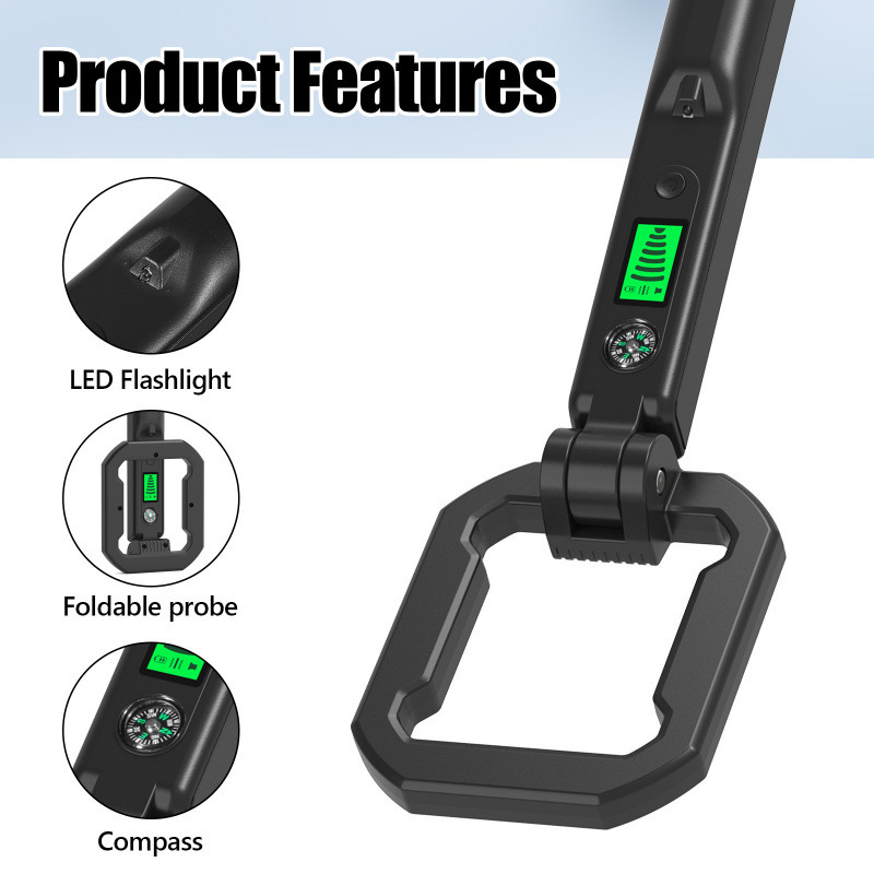 Cross-Border New Model Treasure Hunting Detector, Metal Detector, Handheld, Portable, Foldable, High-Precision, with Lcd Display