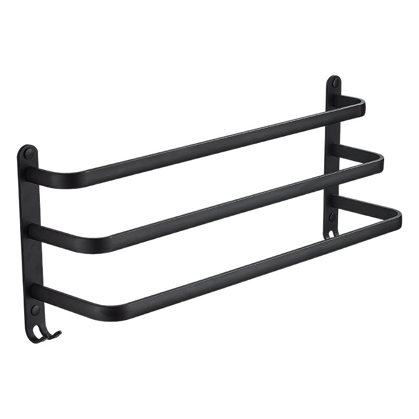 Toallero de múltiples capas sin perforaciones moderno simple estante de almacenamiento negro Individual Doble de tres capas Barra de toalla montada en la pared