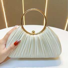 新款跨境女士手拎包百褶晚宴包派对礼服晚装包圆环KTV公主名媛包