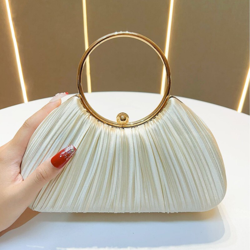New Cross-Border Women's Handbag Pleated Evening Bag Party Dress Evening Bag Ring Ktv Princess Lady Bag