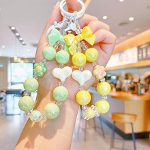 新款蝴蝶结珠链可爱钥匙扣 手工diy珠珠背包挂件汽车钥匙链手机链