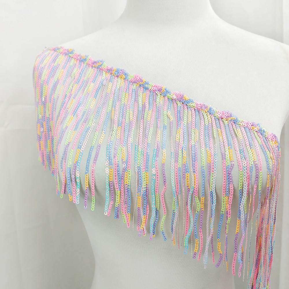 Accesorios de Encaje con Flecos de Lentejuelas Bordadas con Borde de Pico de Montaña de 17 cm y 35 Colores para Disfraces de Danza Latina, Zapatos y Bolsos