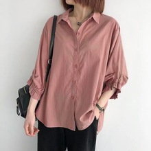 灯笼袖衬衫女春夏季新款韩版中袖女上衣宽松大码薄款七分袖上衣