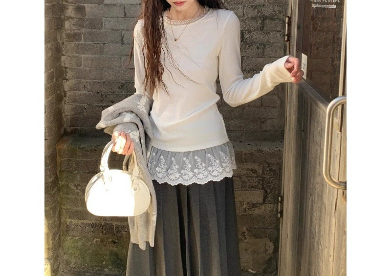 Французский чистый кружевной край, сшитый шерстяным топом