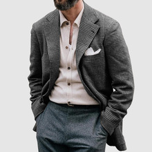 男装跨境外贸春季上衣休闲印花双扣西装外套男士西服定制