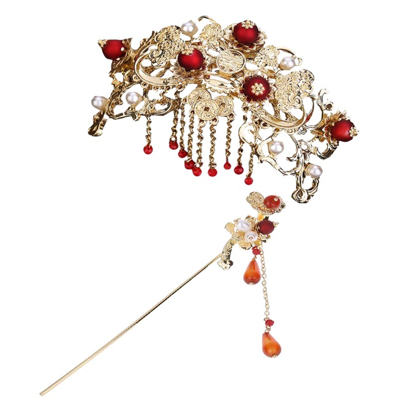 Ancient Style Jewelry handmade tassel Super fairy hair crown bridal Hanfu headdress ancient costume wedding hairpin Xiuhe headdress