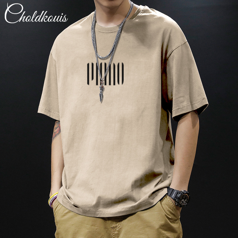 Camiseta de estilo americano de alta calle para hombres de verano in tide marca de algodón de manga corta ropa de cuello redondo de tendencia suelta manga de cinco partes