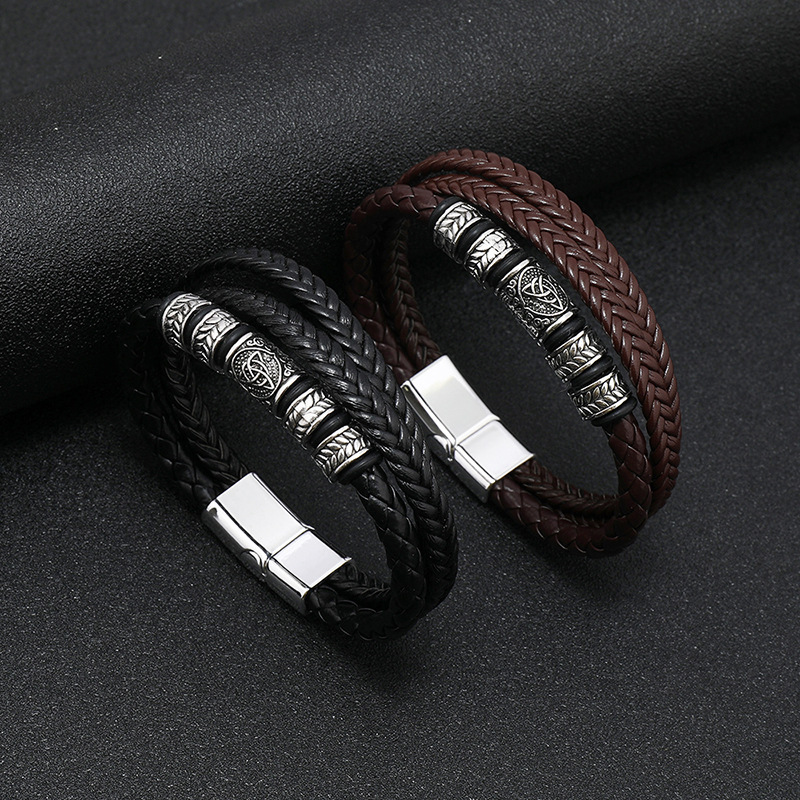 Woven Chain Chain Type Daily, Street Occasion Pu Leather, Alloy, Leather Material Geometric Pattern Retro Punk Geometric Pu Leather Alloy Leather Men's Bracelets Men Cord & Leather Bracelets