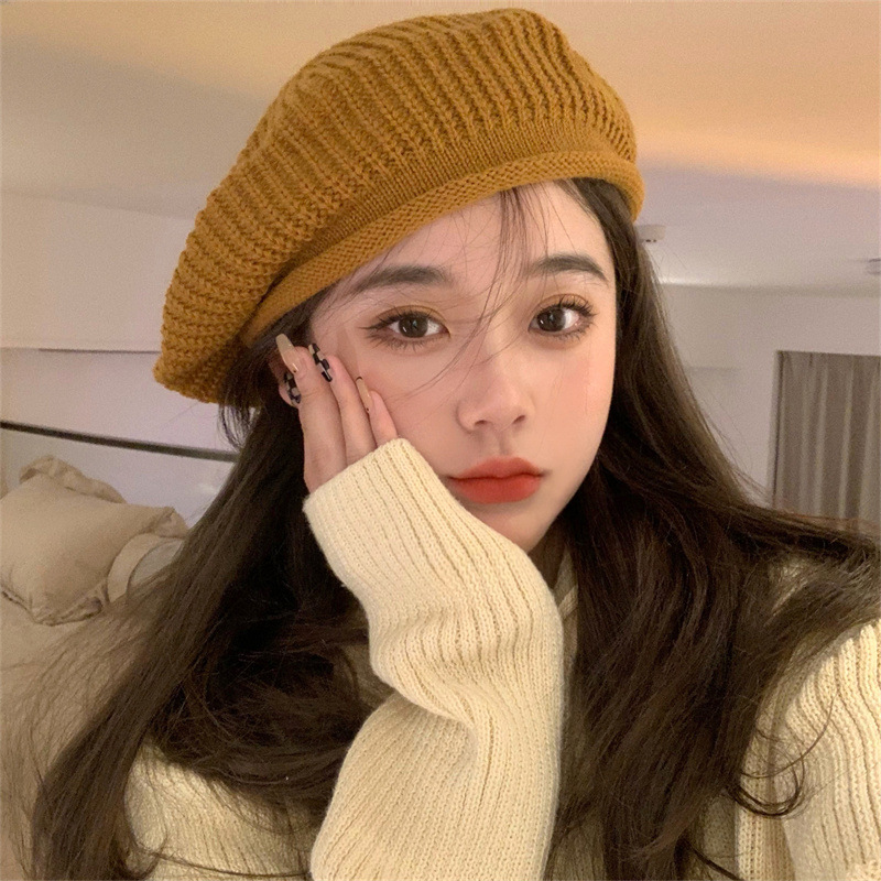【模特心头爱】韩国欧尼同款卷边贝雷帽女秋冬显白毛线针织帽子潮