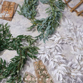 仿真柳叶藤条假花人造叶婚庆用花地排造景花高级感客厅插花束摆件