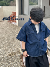 圣杰家童装儿童夏季新款清新韩版短袖牛仔衬衫