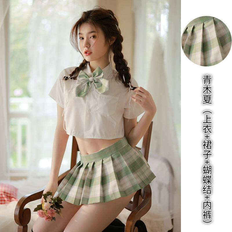 Sexy split transparent underwear, uniform for students, set