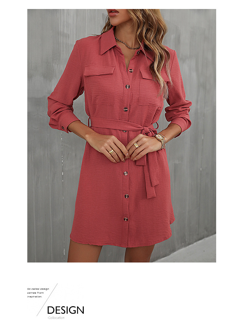 Rochie cămașă dama cu cordon în talie și guler pentru toamnă_voghion.com