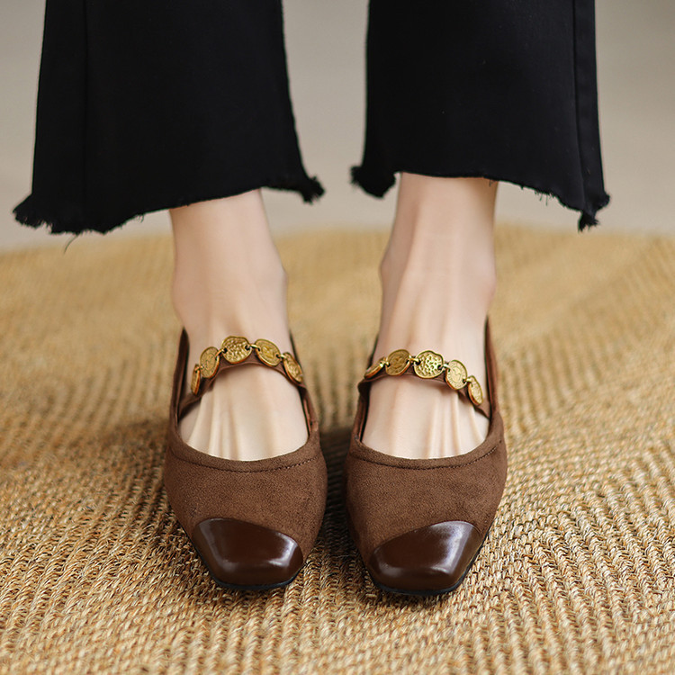 Designer ~ 2025 New Genuine Leather Vintage Ins One-word Sweet Flat Shoes with Artistic Style Women's Single-layer Shoes