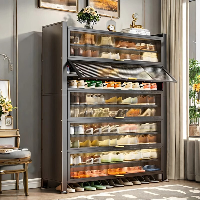 Household Steel Shoe Cabinet Entrance Floor Multi-Layer Dustproof Shoe Rack Rental House Entrance Large Capacity Storage Shoe Cabinet