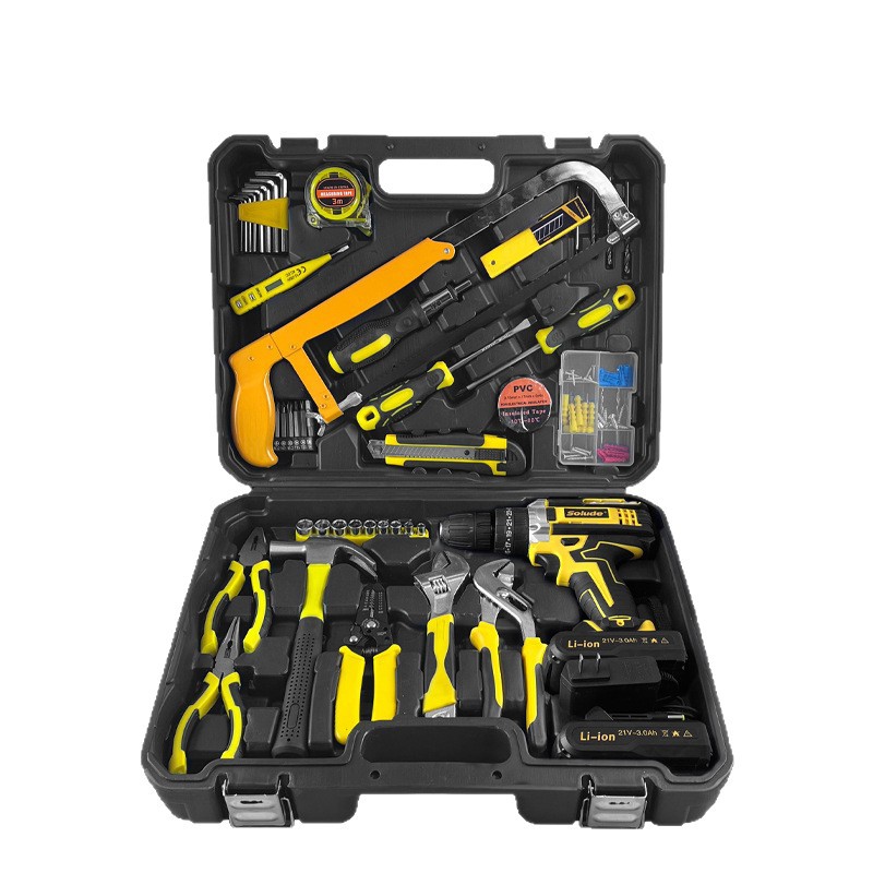 Solander yellow sitio de construcción reparación de maquinaria doméstica carpintería herramientas de hardware transfronterizas juego de taladros de litio