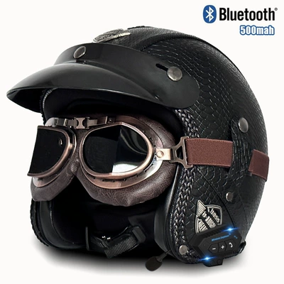 Motosiklet kaskı (dəbilqə) | motorcycle leather helmet electric car - v-black-fish-pattern-bronze-mirror-bluetooth-s