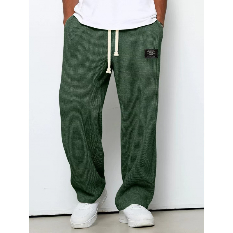 Men's Summer Casual Sports Pants, Straight-Leg, Wide-Leg, Thin, Cool, Loose-Fitting, Breathable, Quick-Dry, Skin-Friendly, Waffle Weave
