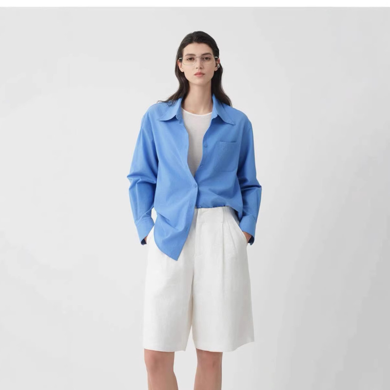 Chumian French-Style Pointed Collar High-End Blue Long-Sleeve Shirt for Women, Autumn and Winter, Slightly Loose Fit, Layered Casual Shirt, Wrinkle-Resistant Chumian French-Style Pointed Collar High-End Blue Long-Sleeve Shirt for Women, Autumn and Winter, Slightly Loose Fit, Layered Casual Shirt, Wrinkle-Resistant