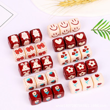 复古色系甜美风方块亚克力串珠手链手机链穿孔珠饰品diy手工配件