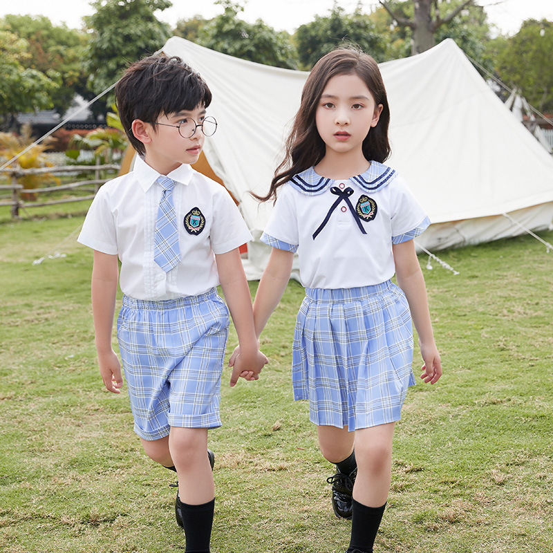 pupil school uniform suit summer Class clothes children Graduation photo JK uniform teacher kindergarten Park service Short sleeved Summer wear