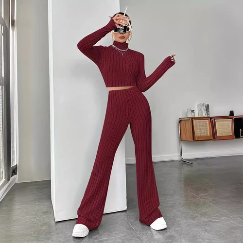Direct sale from the manufacturer  tight stylish monochrome V-neck women's set long-sleeved knitted top European and American women's base shirt