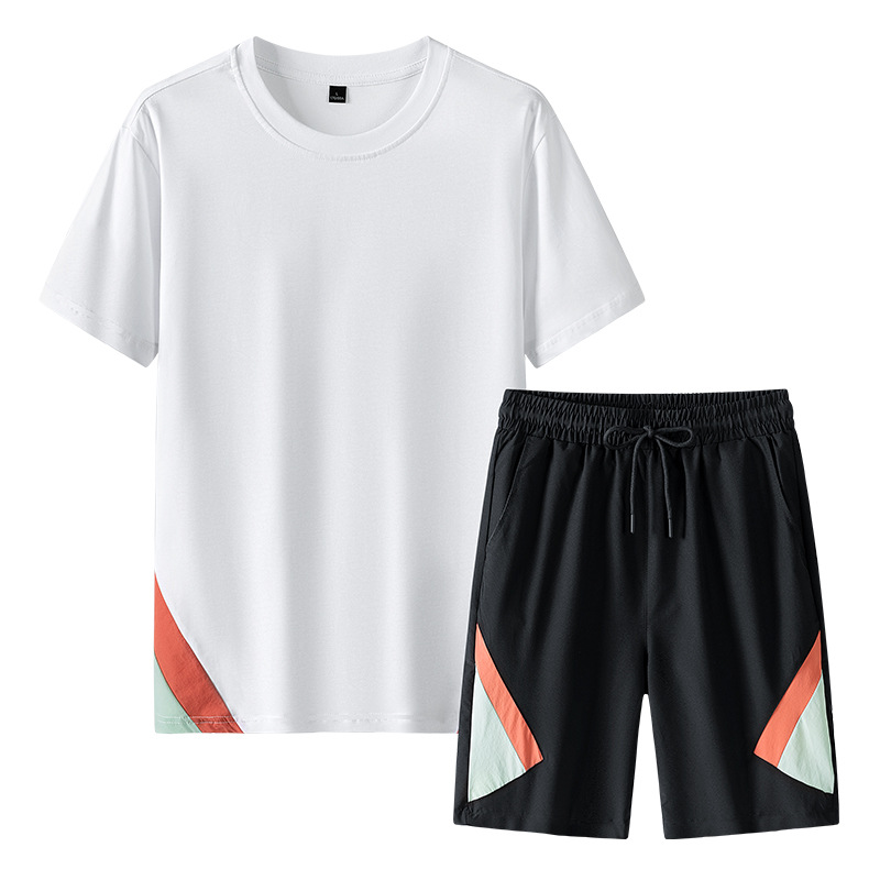 Men's Clothing Cross border sports suit men's summer thin quick drying short sleeved T shirt shorts loose large size running fitness two piece suit_voghion.com