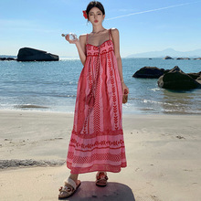 2024新款法式性感钩针拼接刺绣重工连衣裙海边度假沙滩长裙泰国