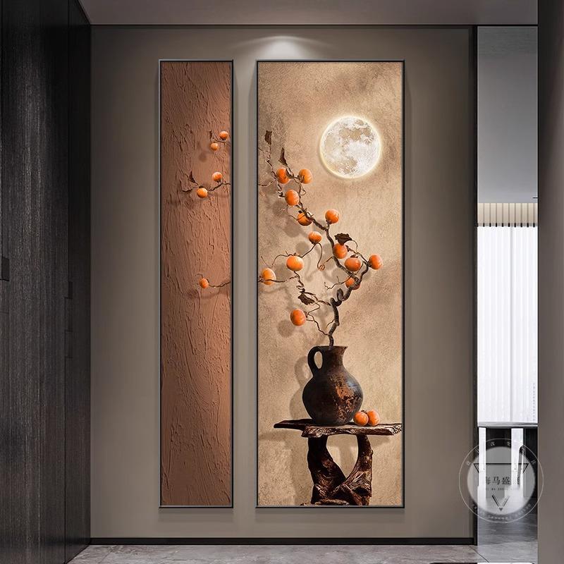 Decorative Painting for the Entrance of the Living Room Facing the Door, New Chinese Style Mural for the Hallway or Corridor