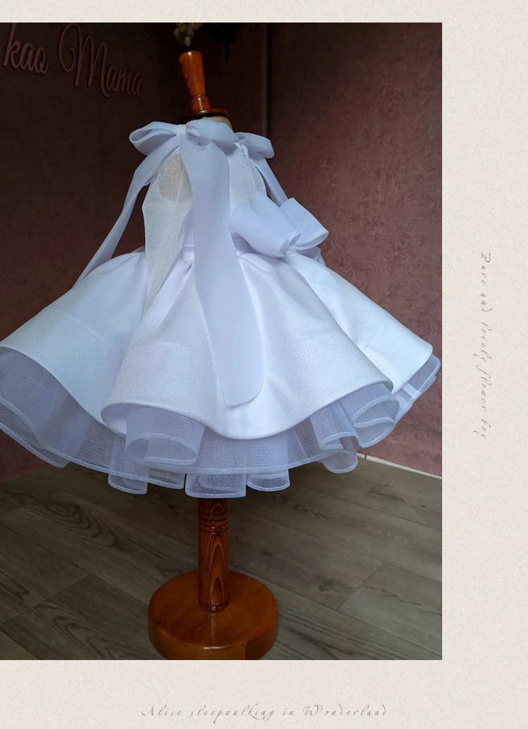 Vestido de cetim branco para menina com laço e tutu princesa_voghion.com