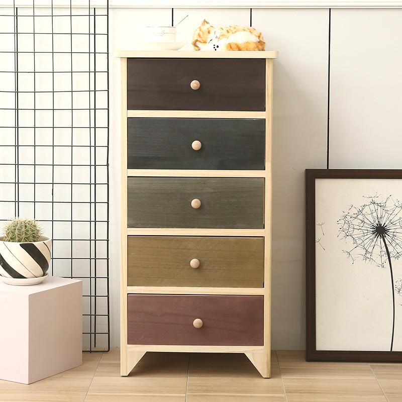 Solid Wood Drawer Storage Cabinet Colorful Three-Four-Five Drawer Cabinet Thickeneded Paint-Free Storage Cabinet Bedroom Bedside Table 40cm