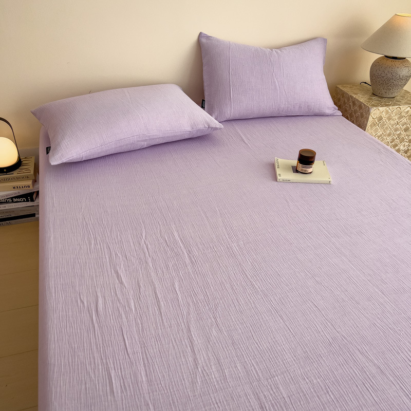 Sábana de algodón de hilo arrugado de color sólido, pieza individual 100 algodón dormitorio de verano, funda de almohada individual, juego de tres piezas