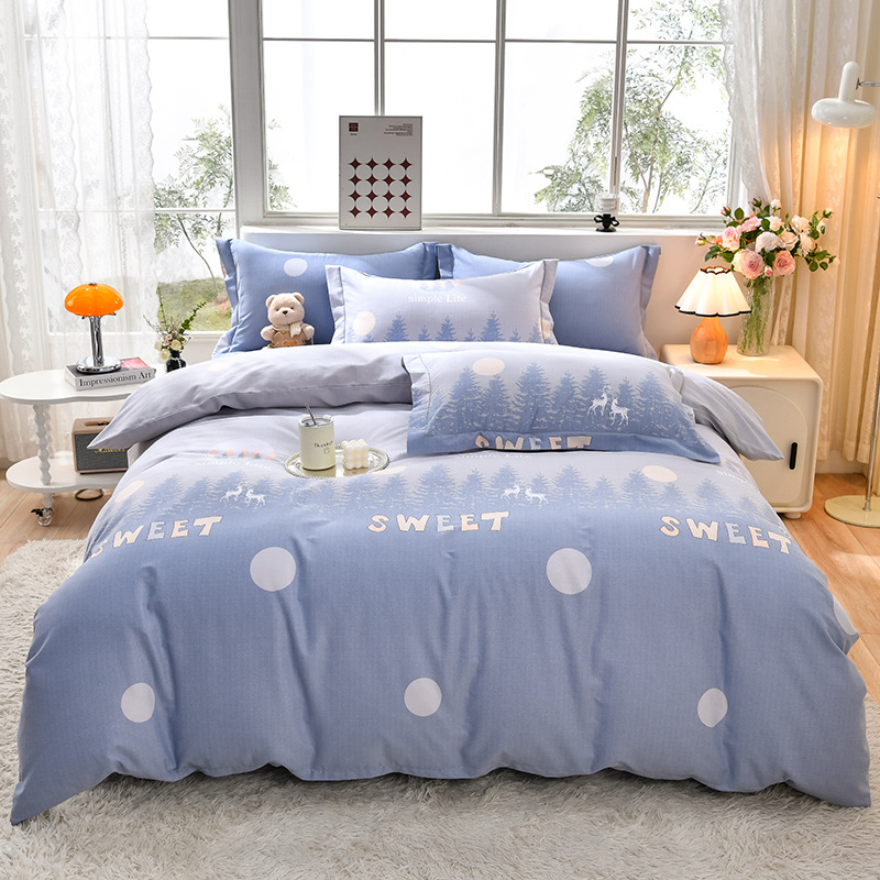 Copripiumino e lenzuolo da letto in puro cotone spazzolato semplice di classe A, set da tre pezzi per regalo di compleanno o per eventi._voghion.com