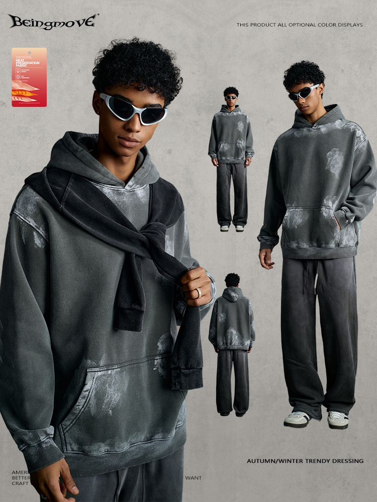 Calle secada| 2025 otoño europeo y americano pesado 400G marca de maras lavado con agua, borde pulido, pintura y camiseta con capuz para hombres