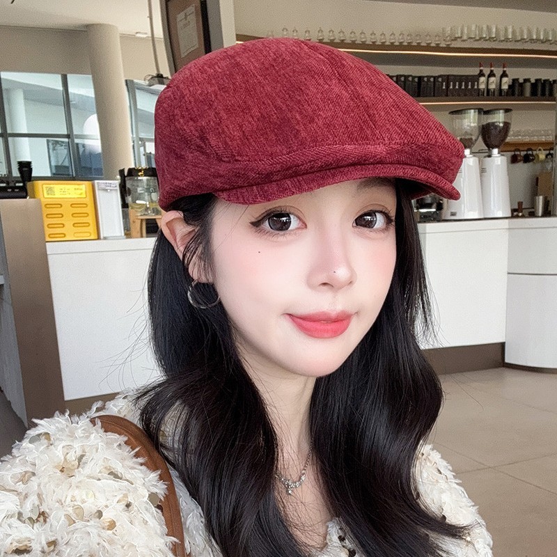 2025新款前进帽女秋冬复古百搭英伦风贝雷鸭舌帽显脸小画家报童帽|undefined