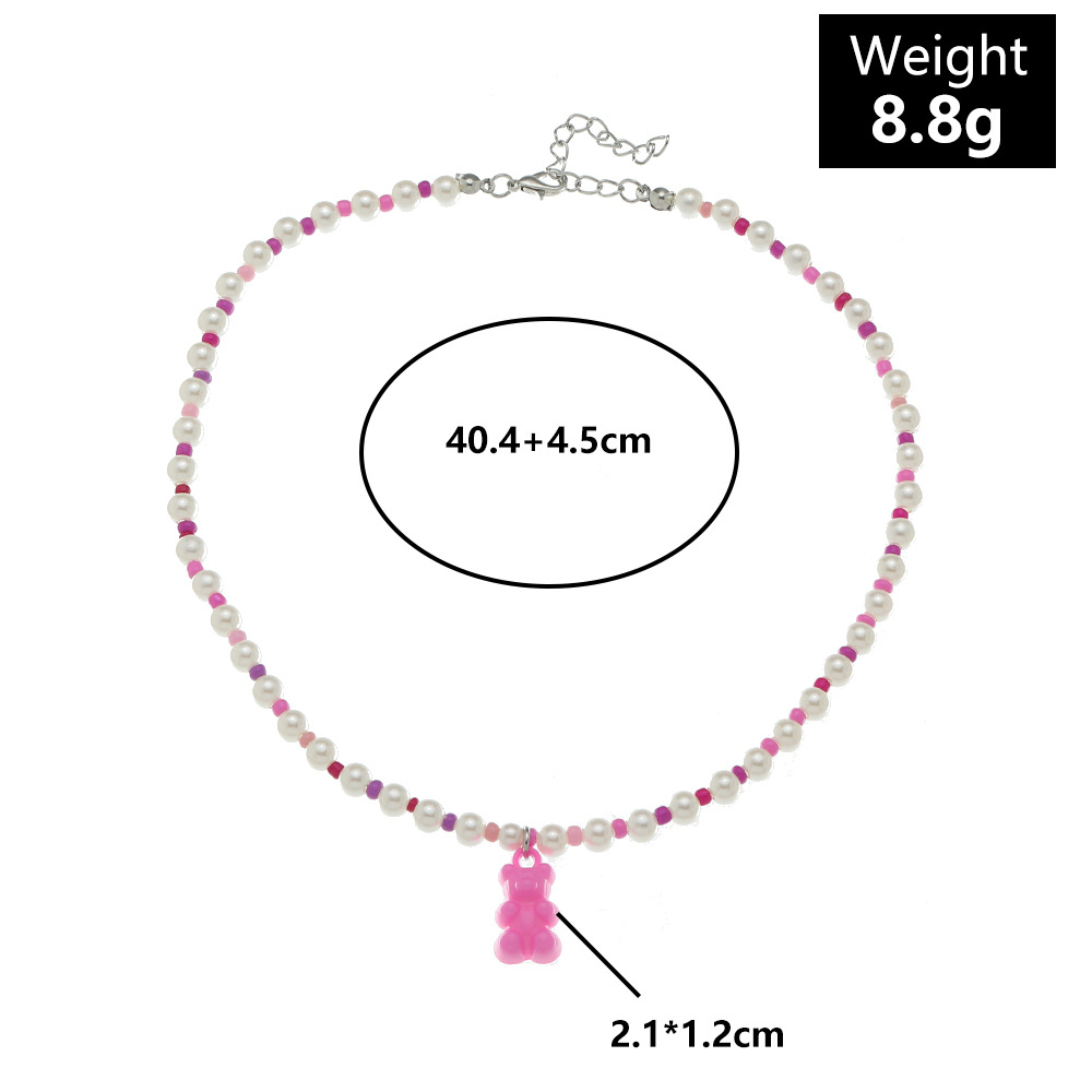 new macaron color jelly bear necklace personality trendy color rice bead pearl stitching clavicle ch
