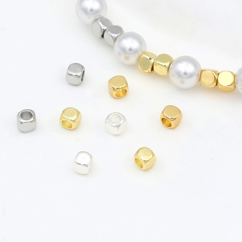 Color-Preserving 18K Gold Square Beads with Cut Corners, Square Silver Spacer Beads, Spacer Pieces, Beaded Bracelet, Necklace, DIY Jewelry Accessories