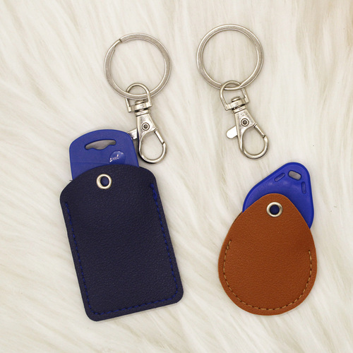 Access card holder rectangular drop-shaped keychain community access card protective cover square elevator leather card holder