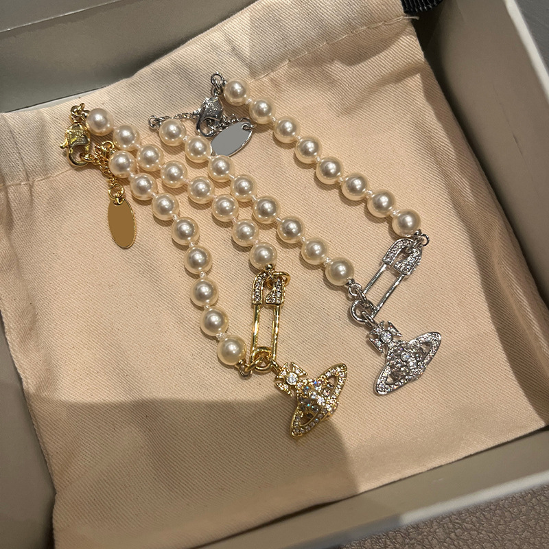 Queen Mother of the West Pin Pearl Bracelet Saturn Paper Clip Bracelet Natural Pearl Bracelet Retro High Quality Girlfriend Gift