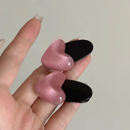 Side pink love hair clip girly heart cute female side clip sweet temperament bangs clip single side internet celebrity hair clip