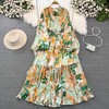 Advanced flashlight, fitted brace, elegant dress, long skirt, high-quality style, long sleeve, V-neckline, A-line, flowered