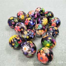 树脂印花珠彩色印花散珠花纸手工珠DIY珠串手串饰品配件16MM